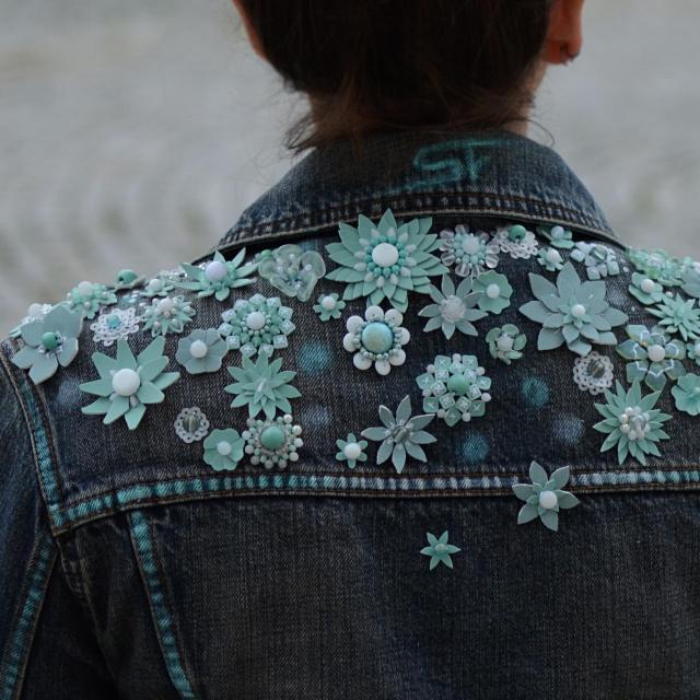 Mint flower jean jacket